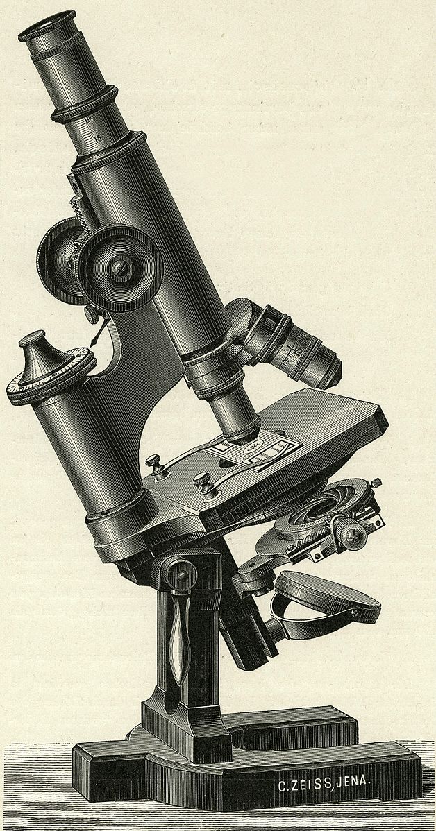 Early compound microscope "Stand I" (Stativ I) from the Optical Workshop Carl Zeiss in Jena, 1891.